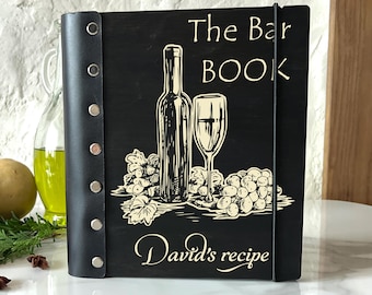 Personalized blank cocktail recipe book Wooden cocktail Bar book bartender Wood Leather Family Delicious drink Cocktail recipe book for bar