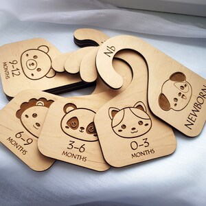 7 Wood Baby Closet Dividers Wood Organization Nursery wardrobe Clothes Dividers Wood Baby Closet Organization Wooden Baby animals Dividers