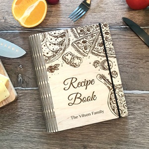 Personalized Wooden Recipe Book: Engraved Family Cookbook, Mother Gift