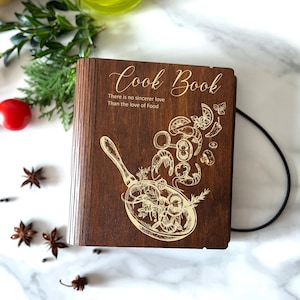 Personalized Engraved Wooden Recipe Book Binder: Custom Cookbook Gift