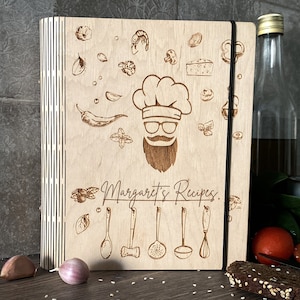 Personalized Wooden Recipe Book Binder: Engraved Cookbook Gift