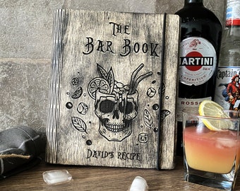 Sugar Skulls Bar book Blank Wooden cocktail Bar book bartender Wood Personalized Family Delicious drink Cocktail Skeleton Book men&#39;s gift