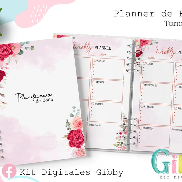 Archivo Digital - Agenda planificador de bodas o matrimonios tamaño A5 / Wedding Planner / PPT Y PDF / DIGITAL - español