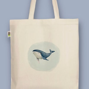 Hand-printed organic jute bag “Whale”
