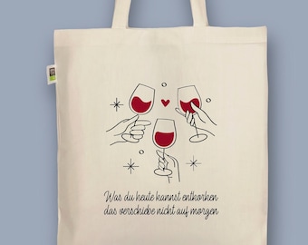 Handbedruckter Bio-Jutebeutel „Wein Spruch“