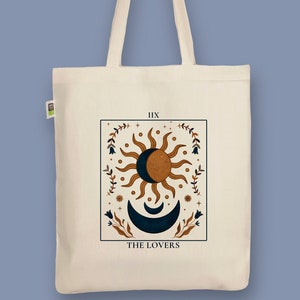 Hand-printed organic jute bag “The Lovers Tarot Card”