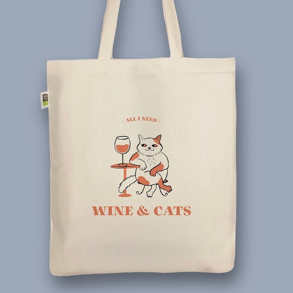 Handbedruckter Bio-Jutebeutel „Wein & Katze“