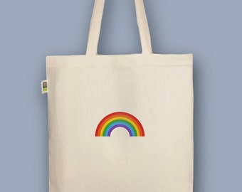 Handbedrukte biologische jute tas “Rainbow”