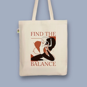 Handbedruckter Bio-Jutebeutel „Frau Yoga Balance“ Stoffbeutel aus Biobaumwolle als Einkaufsbeutel Tasche oder Geschenk für Freundin Freund