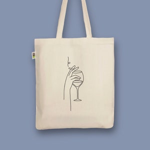 Hand-printed organic jute bag “Wine & Cigarette”