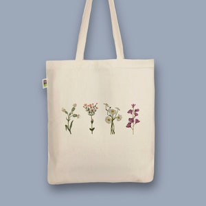 Hand-printed organic jute bag “Flowers”