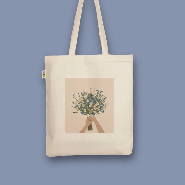 Hand-printed organic jute bag “Bouquet of flowers”