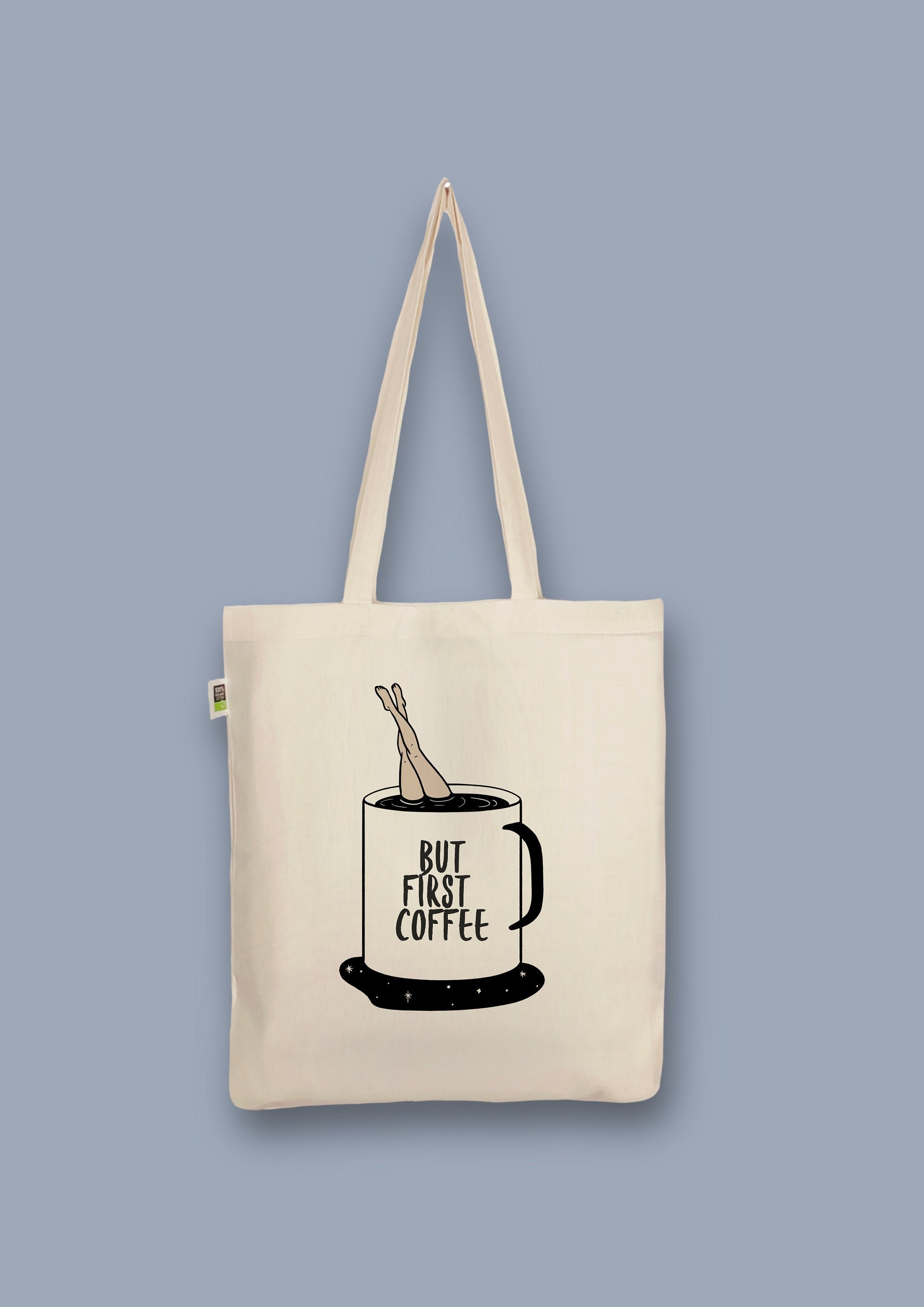 Hand-printed organic jute bag “Coffee cup” fabric bag made of organic cotton as a shopping bag or gift for girlfriend boyfriend