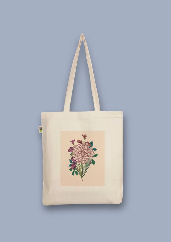 Hand-printed organic jute bag “Bouquet of Flowers” fabric bag made of  organic cotton as a shopping bag or gift for girlfriend or boyfriend