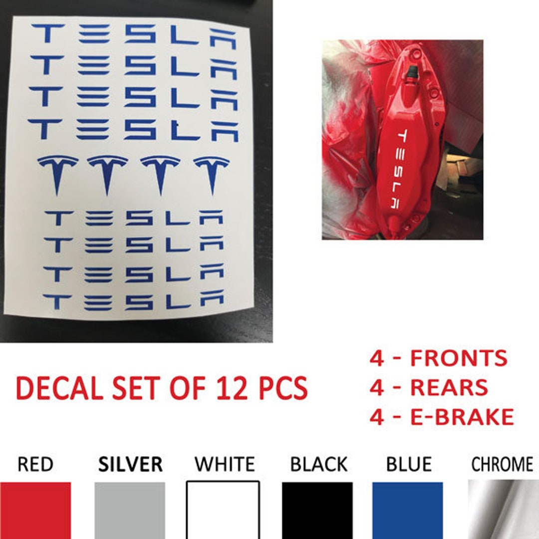 TESLA Brake Caliper Set Vinyl Sticker Decal Logo Overlay Graphic 12pc