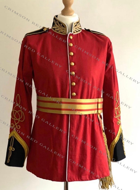 Red black British Royal Jacket With Sash and Tassels to Fit Chest
