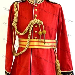Red/Black British royal jacket with red/Gold Sash with tassels to fit chest size  40”, 42”, 44”, 46”