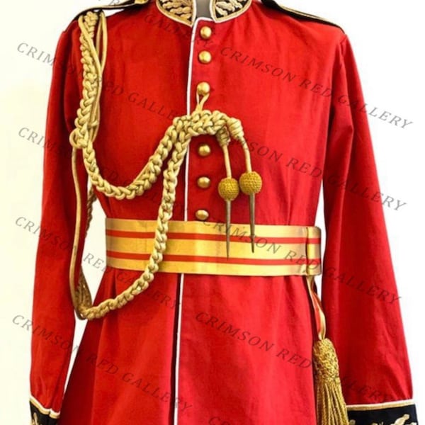 Red/Black British royal jacket with red/Gold Sash with tassels to fit chest size  40”, 42”, 44”, 46”