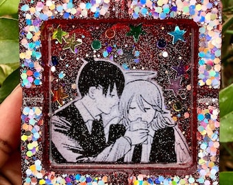 Holographic Sliver Glitter & Red, cenicero de resina de diamantes de imitación.