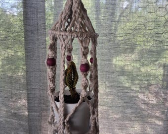 Double Macrame Plant Hanger w/Beads