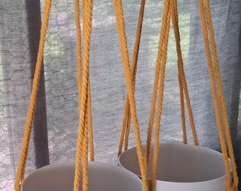 Large Yellow Cotton Macrame Pair of plant hangers