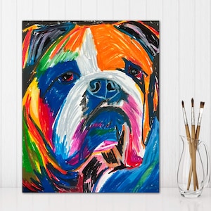 Bulldogge - Pop Art Tier, Hundeportrait, TIER Leinwanddruck, Bunt Poster, Hundemalerei, Bunte Dekoration, Wohndesign, Bulldogge Kunst