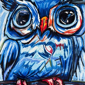 Blue Owl Print | Bird Wall Art | Modern Boho Artwork | Animal Poster | Owl Illustration | Colorful Owl Wall Art | Owl pastel Painting