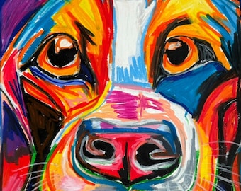 Biscuit - Pop Art Prints, Dog Canvas Print, Colorful Dog Poster Art Print, Beagle Dog Wall Art Painting, hand painted dog portrait, Canvas