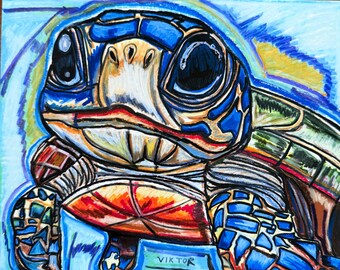 Colorful Turtle Art Print | Modern Coastal Wall Decor