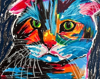Colorful Cat Pop Art Print – Whimsical Feline Wall Decor