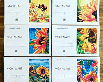 Set of 6 Sunflowers Greeting Cards, 6.5X10&quot;, Handmade Greeting Cards, Sunflower Lovers, Birthday, Gift, envelopes, blank inside, Christmas