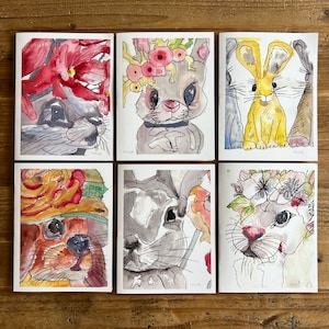 Coelhos incríveis - cartão de felicitações, Viktor Bevanda, Conjunto de 6 cartões, Feliz aniversário, autismo, arte de coelho, cartão de agradecimento, imagem de coelho, coelhos