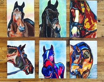 Horses, Set of 6 prints in size 5x7”, Horse Art Print, Horse Painting Print Poster, Farm Animal print, Animal Wall art, Horse Lover Gift