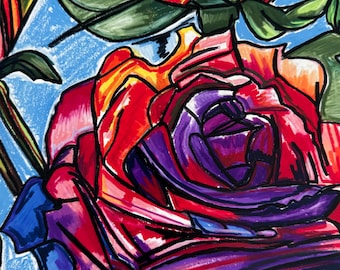 Rose Flower - Pop Art Print, Rose Print, Colorful Flowers, Vintage Wall Art, Flower Painting, Colorful Roses flower, Pink Rose painting