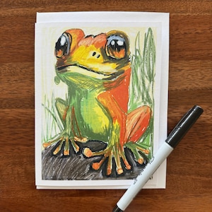 Frog Greeting Cards, Handmade card, Colorful Card for gift, Birthday, Christmas Gift, Valentines, Animal painting, Colorful Frog painting