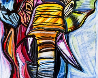 Colorful Elephant Art Print | Modern Jungle Wall Decor