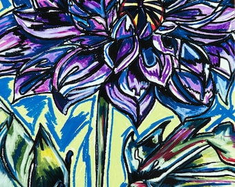 Flor de DALIA - Impresión de arte pop, impresión artística, flores coloridas, arte de pared vintage, flor morada, flor de dalia colorida, regalo para ella, floral