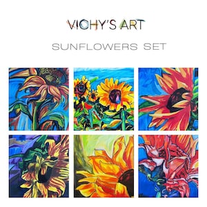 Sunflowers Botanical Wall Art | Oil Painting Print | Living Room Wall Art | Canvas Wall Art | Botanical Floral Art | Set of Sunflowers