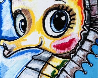 Seahorse Pop Art Print – Colorful Animal Portrait Canvas Wall Art