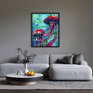 Jellyfish| Animal Art | Modern Boho Artwork | Animal Canvas Poster | Coastal Illustration | Colorful fish | Ocean themed Painting image 4