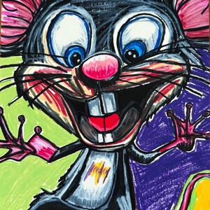 Happy Mouse Print | Animal Wall Art | Modern Boho Artwork | Animal Canvas Poster | Mouse Illustration | Colorful Wall Art | Mouse Painting