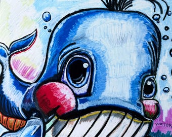 Whale Pop Art Print – Colorful Animal Portrait Canvas Wall Art