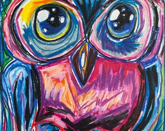 Colorful Owl Pop Art Print – Animal Canvas Painting, Farmhouse Decor