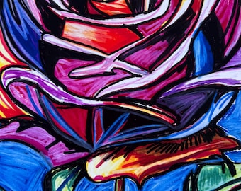 Rose Flower - Pop Art Print, Rose Print, Colorful Flowers, Vintage Wall Art, Flower Painting, Colorful Roses flower, Pink Rose painting