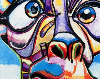 Colorful Giraffe Violetta - Illustration Print | Modern Animal Wall Art