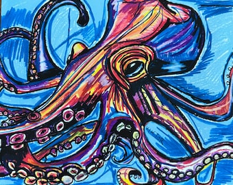 Octopus - Animal Art Prints, ANIMAL Canvas Print, Colorful Poster, Wall Art Painting, Colorful decoration, Sea themed design, coastal art