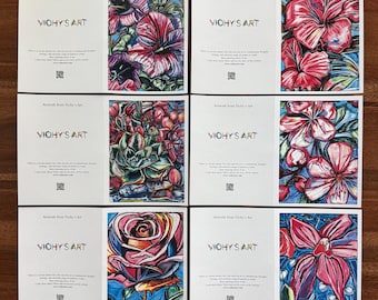 Pink Flower Greeting Cards - Giclee Fine Art Prints, Set of 6