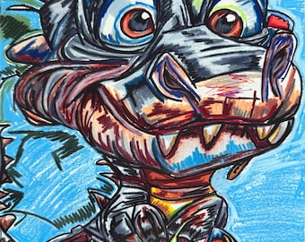 Impresión artística de dinosaurios modernos / Ilustración de dinosaurios de fantasía