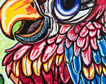 Funny Parrot Art Print | Colorful Bird Illustration, Nursery Decor