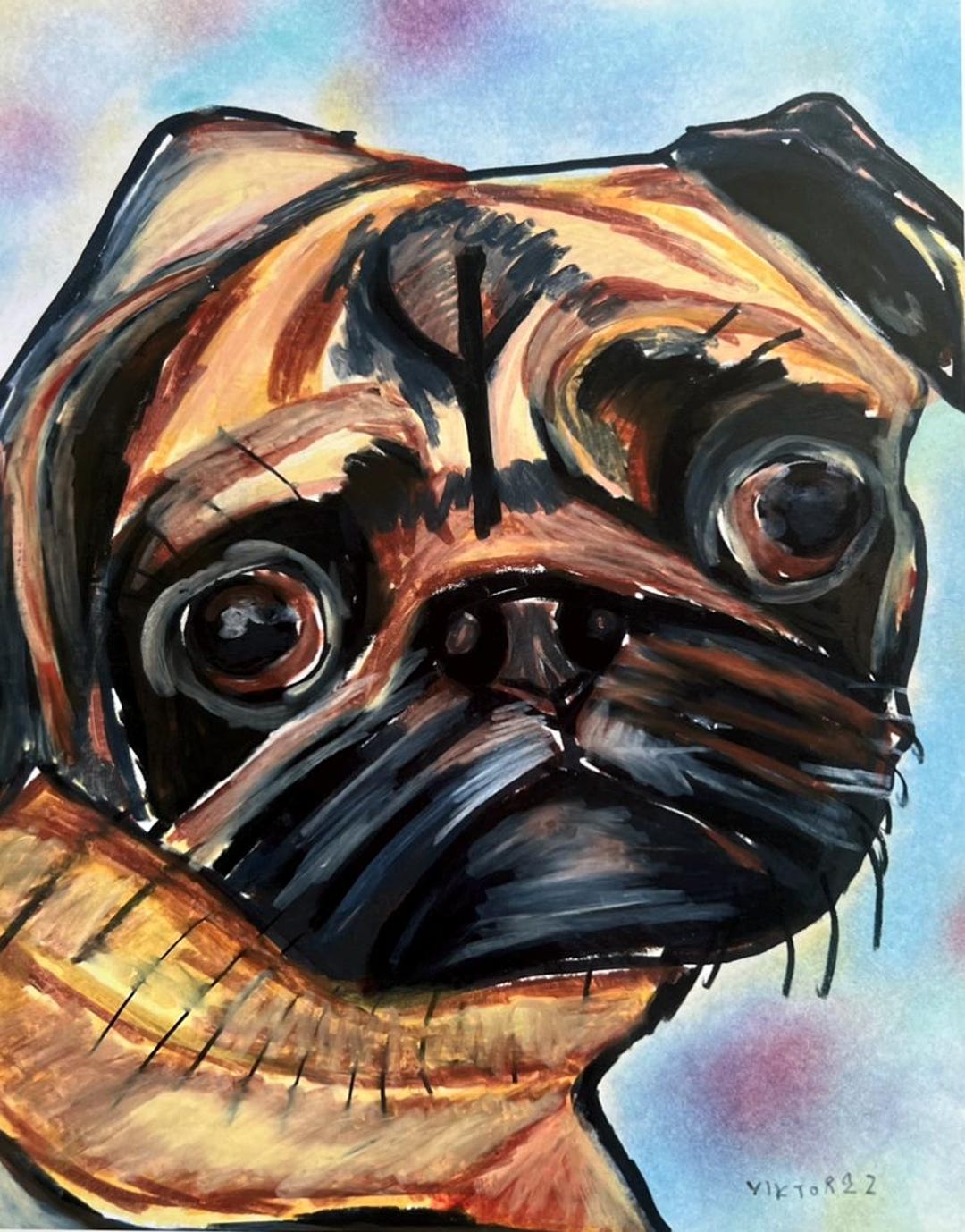 パグ - 動物アートプリント、犬のキャンバスプリント、カラフルな